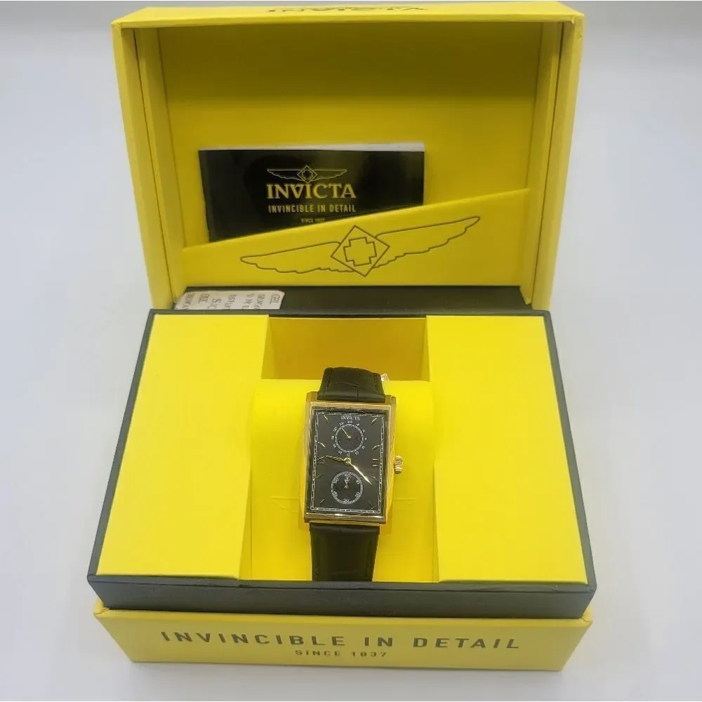 Invicta Vintage 43247 Quartz, Blk Lthr 20 Strap, Silver Black Strap